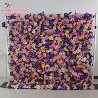 China Wedding Artificial Flowers Flower Panel Roll Up Fabric Back White Rose Large Artificial Fabric Flower Wall Backdrop for sale