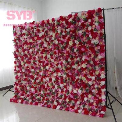 China Wedding Artificial Flowers Flower Panel Roll Up Fabric Back White Rose Large Artificial Fabric Flower Wall Backdrop for sale