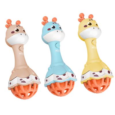 China ABS Cartoon Stick Chewing Stick Comfortable Grip Fun Giraffe Sandhammer Cute Stubborn Animal Baby Toy With Light And Music for sale