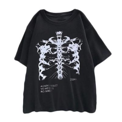 China Custom Streetwear Harajuku Premium Oversized Dark Short Sleeve T-shirt Print Skull T-shirt Anti-wrinkle Cotton Skull for sale