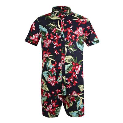 China 2021 Summer New Design Custom Compression QUICK DRY Logo Floral Print Slim Fit Casual Two Piece Set Shirt Men Shorts for sale