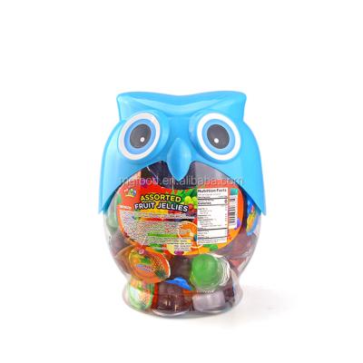 China Hot Sale Nutritious Fruit Assorted CC Jelly Cup Candy In Owl Jar for sale