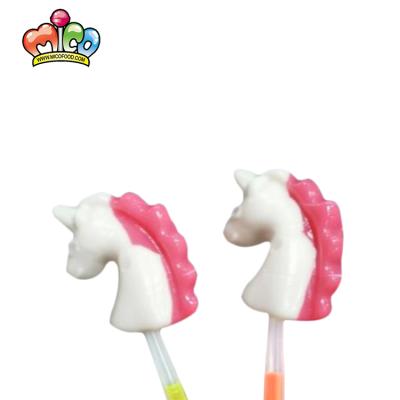 China Fluorescence Nutritious Colorful Lollipop Light Unicorn Cartoon Soft Hard Candy For Kids for sale