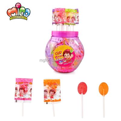 China Natural Fruit Flavor Mini Lollipop Hard Candy With Colorful Paper Stick In Jar for sale