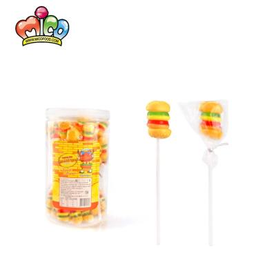 China Natural Candies Hamburger Fruity Soft Stick Lollipop Gummy Candy for sale