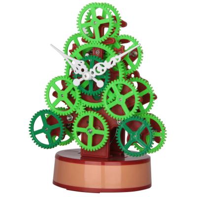 China Mini Green Novelty Quartz Gear Table Clock With Christmas Tree for sale