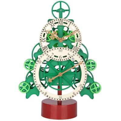 China Cute 2D Quartz Movement Gear Table Clock Of Christmas Tree for sale