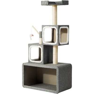 China Modern Concise Style Wholesale Stocked Cat Tree Cat Furniture Wooden Cat Scratcher Tree for sale