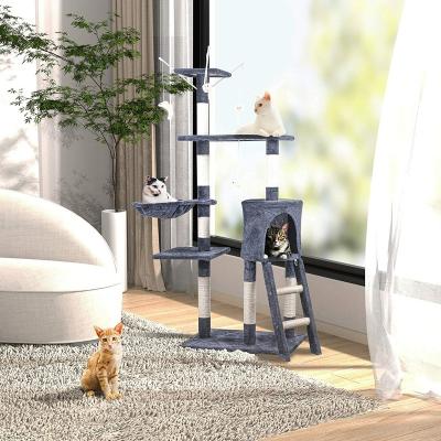 China Stored Pet Furniture Plush Cat Scratcher House Cat Tree Scratcher for sale