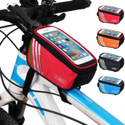 China Cycling Frame Bag Bicycle Accessories Waterproof MTB Recycling Touch Screen View Front Tube Storage Mountain Road Bike Bag For 5.0 Inch Phone for sale