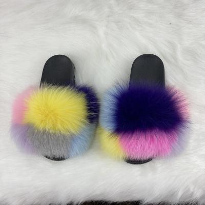 China CUSHIONING Women Fox Fur Hairy Sliders Home Shoes Wholesale Sandal Fur for sale