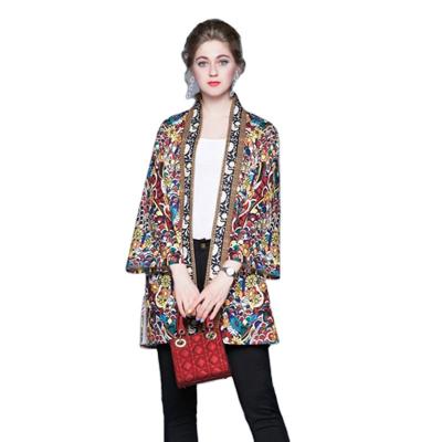 China Anti-wrinkle WN1910045# Ethnic Exotic Print Loose Thin Coat Spring And Autumn Cardigan Mid Length Coat for sale