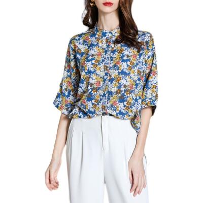 China Watermark style goddess new anti-pilling all-match loose shirt XA9024045 comic collar high-end short-sleeved straight craft small for sale