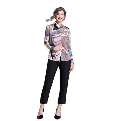 China Anti-wrinkle stain YSQ8702040 women's new European and American fashion wild lapel shirt printing temperament long-sleeved shirt for sale