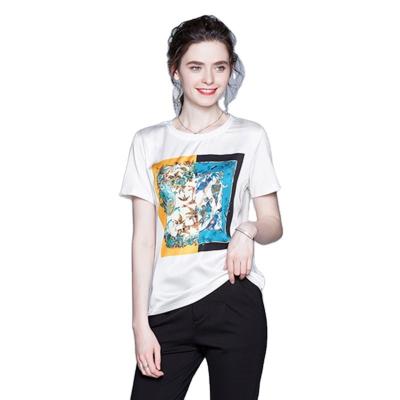 China Anti-shrinkage WN1921030# 2020 new female summer white T-shirt small loose fashion printed shirt short-sleeved quilting top for sale