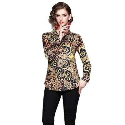 China XC3223045-European anti-shrink station new women's lapel printed thin long-sleeved wild shirt for sale