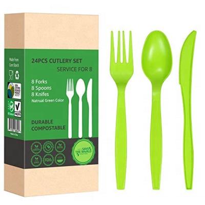 China Disposable Compostable 24PC Utensil Set Eco-Friendly Cornstarch Fork Spoon and Knife Cutlery Durable and Flatware Heat Resistant Set for sale