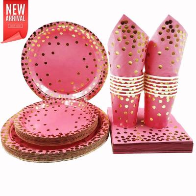 China 200 Pack Pink Festival Decoration and Gold Party Supplies Disposable Tableware Set for Weddings Birthday Party and Baby Shower for sale