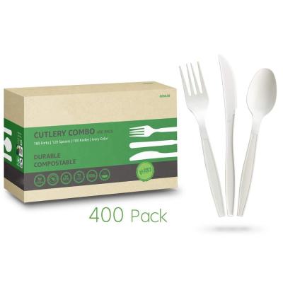 China Eco-Friendly Durable Disposable Cutlery Set 100% Compostable Utensils Combo 100% Compostable Large Forks Spoons Convenience Tray for sale