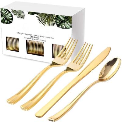 China 300 Western Gold Plastic Silverware Set Pieces, Cutlery, Plastic Gold Dinnerware Set, Disposable Dinnerware for sale