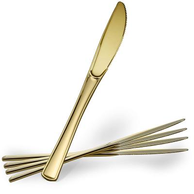 China Household Disposable Heavy Duty Gold Plastic Knives Like Plastic Silverware Looks Like Real Gold Cutlery Utensils Great For Catering E for sale