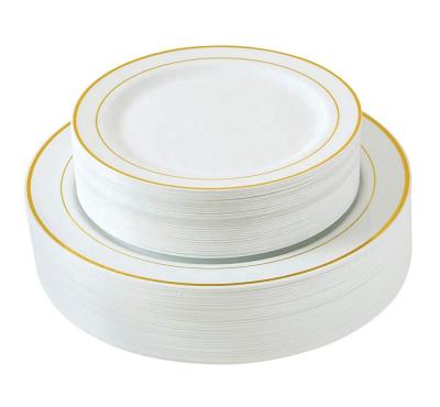 China Gold Plastic Salad/Dessert Dishes 60PCS Disposable White With Gold Rim Wedding Party Plastic Plates Tableware Sets Dinner Dishes 10.25inch And Salad Bowls 7.5inch for sale