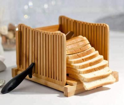 China Sustainable Bamboo Bread Slicer for Homemade Bread and Bread Cakes Adjustable and Foldable Slice Box Cutter with Cutting Board and Slicing Knife G for sale