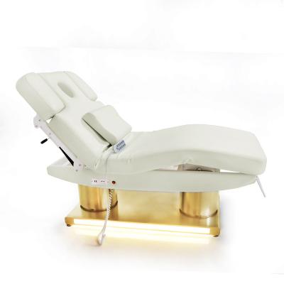 China Modern Full Body 4 Motor Electric Spa Lash Tattoo Chair Heating Beauty Couch Bed Gold Base Facial Tables Beds for sale