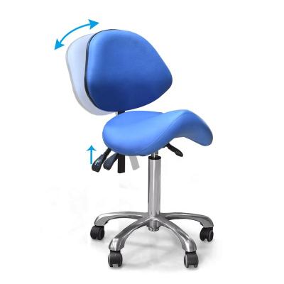 China Modern Economical Blue Leather Saddle Chair PVC Beauty Salon Chair Stools Salon Chair With Backrest Saddle Stools for sale