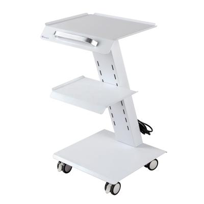 China 360 Degree Rotating Foot Brake Mobile White 3 Layer Sleeve Beauty Salon Trolley Stainless Steel Tool Trolley Medical Dental Furniture Trolley for sale