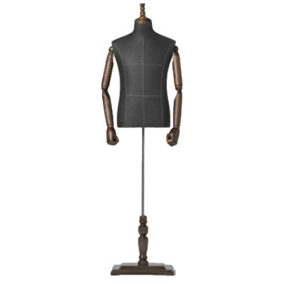 China Customized Gray Flat Shoulder Wooden Square Base Custom Dress Premium Male Mannequin for sale