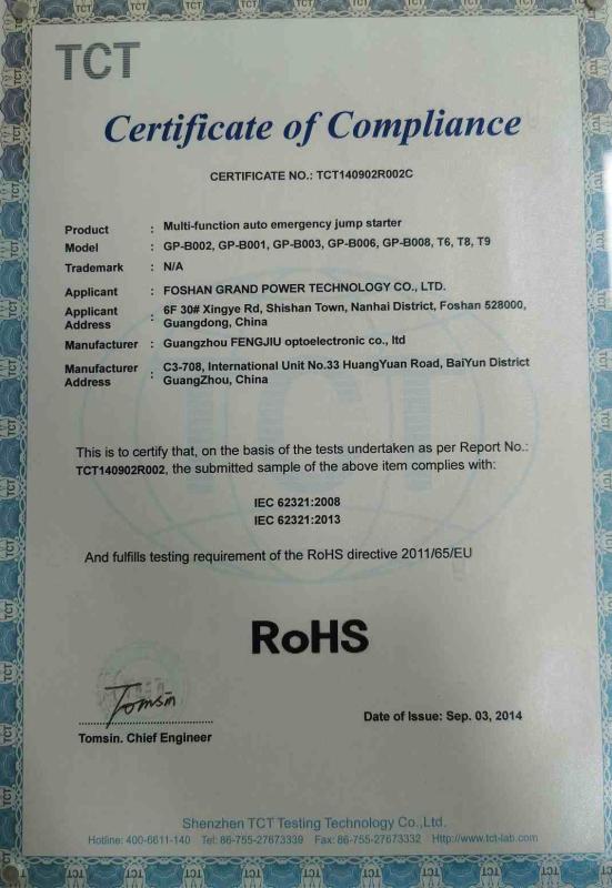 RoHS - Guangzhou Fengjiu New Energy Technology Co., Ltd.