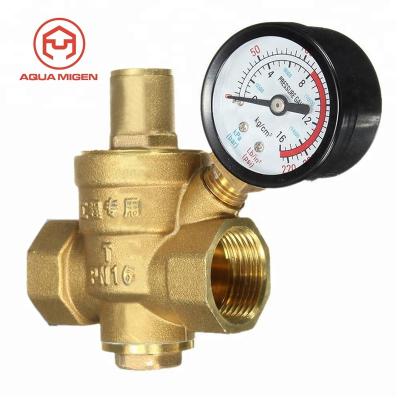 China General Brass Adjustable RV Water Pressure Regulator Pressure Reducer Valve W Gauge 3/4