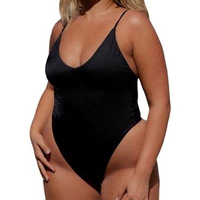 China Plus Size 2022 Sexy Shiny Jumpsuit Swimwear Women Tops Women's Plus Size PVC Leather Monokini Strappy Cutout Swimwear and Beach Wear for sale