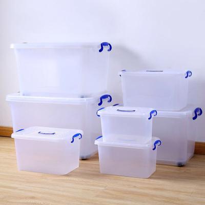 China Large Finishing Transparent Household Storage Box Toy Storage Box Quilt Viable Plastic Clothes Storage Box With Pulley for sale