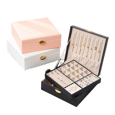 China Double-Layer Jewelry Box Large-Capacity Ring Necklace Earring Studs Jewelry Box Viable Storage Box for sale