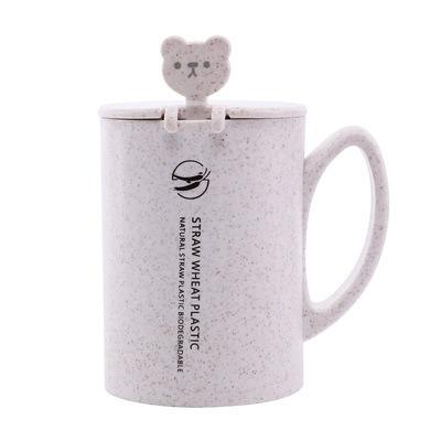 China Durable Cute Bear Mug Wheat Straw Fiber Water Mug Handle Covered Mouth Mug Student Coffee Cup Wide for sale