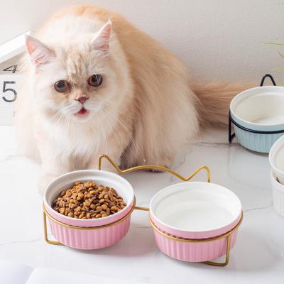 China Cat Viable Feeder Ceramic Bowl Double Protect High Cervical Spine Pet Bowl For Drinking Diagonal Pet Food Bowl for sale