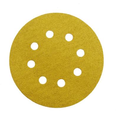 China Automobile polishing 100pcs 5 Inch 8 Hole 80 Grit Gold Round Abrasive Wood Sanding Paper Disc for Wood and Metal Processing for sale