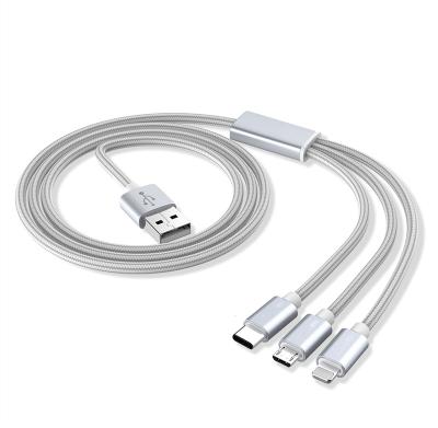 China Mobile Phone Types 1.2M Fast Charger USB Cable Copper 3 In 1 Nylon Braided Phone Cable Usb Charging Data Cable For Android For Type-C for sale