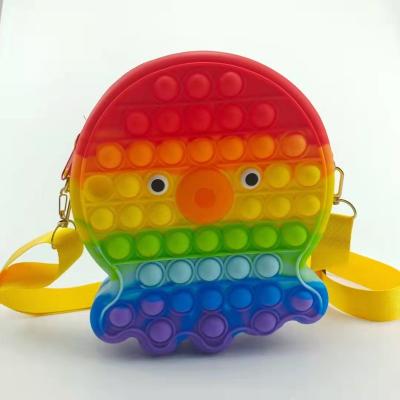 China Fashionable Rainbow Octopus Colorful Kids Girls Food Grade Silicone Bubble Toy Bag for sale