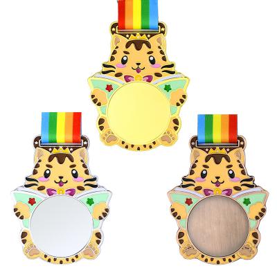 China Custom Logo Cartoon Cat Style Children's Medal Gold Kid Professional Awards Medal World Unique Design Sport Silver Bronze Game Party for sale