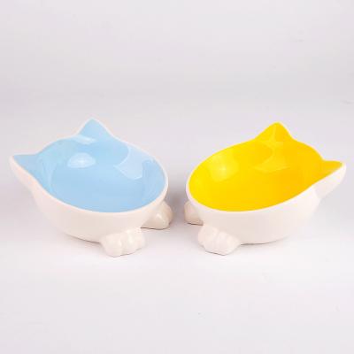 China Factory direct sale pet cat non-automatic ceramic oblique mouth protection cervical vertebra feeding color inclined ceramic cat bowl for sale