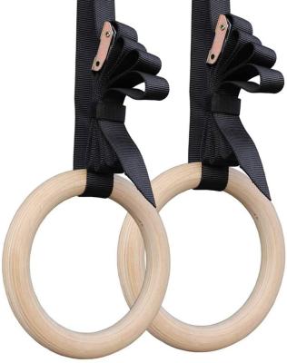 China Durable Fitness Wooden Gymnastic Rings With Numbered Straps for sale