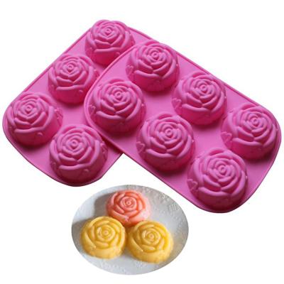 China Viable Silicone Mold for Handmade Soap Cake Jelly Pudding Chocolate 6 Cavity Rose Design Soap Making Molds for sale