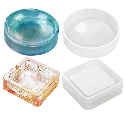 China Artificial Ashtray Silicone Mold Epoxy Resin Mold Round Square Resin Tray Mold Handmade DIY Crystal Epoxy Crafts Home Decoration 1PC Shape for sale