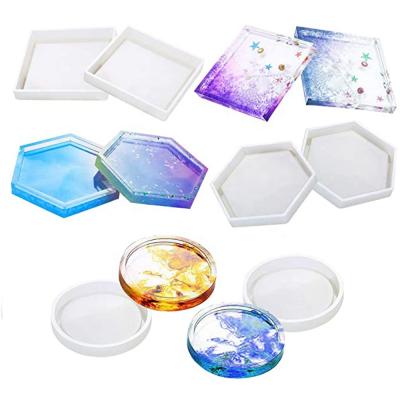 China Artificial Coaster Mold Epoxy Resin Silicone Molds DIY Square Hexagon Round Shape Silicone Resin Mold for Cups Mats Home Decoration 1pc for sale