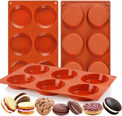 China Free Shipping Viable 6 Cavity Silicone Tart Baking Pan Silicone Mold For Resin Cupcake Muffin Pastry Round Pudding Jello Baking Mold for sale