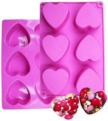 China Sustainable Free Shipping Silicone Mold For Chocolate Cake Jelly Pudding Handmade Soap Mold Candy Making 6 Heart Shaped Holes for sale