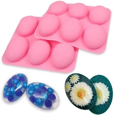 China Viable Free Shipping Silicone Mold For Handmade Soap 6 Cavity Shape Fat Oval Bath Bombs Pink Color Soap Making Molds for sale